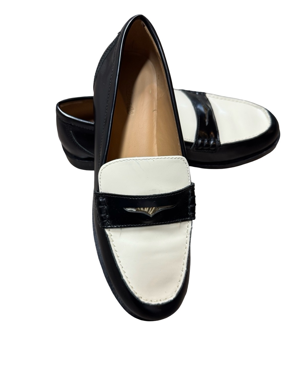 Madewell Black and White Leather Women's Penny Loafers - Picture 4 of 15